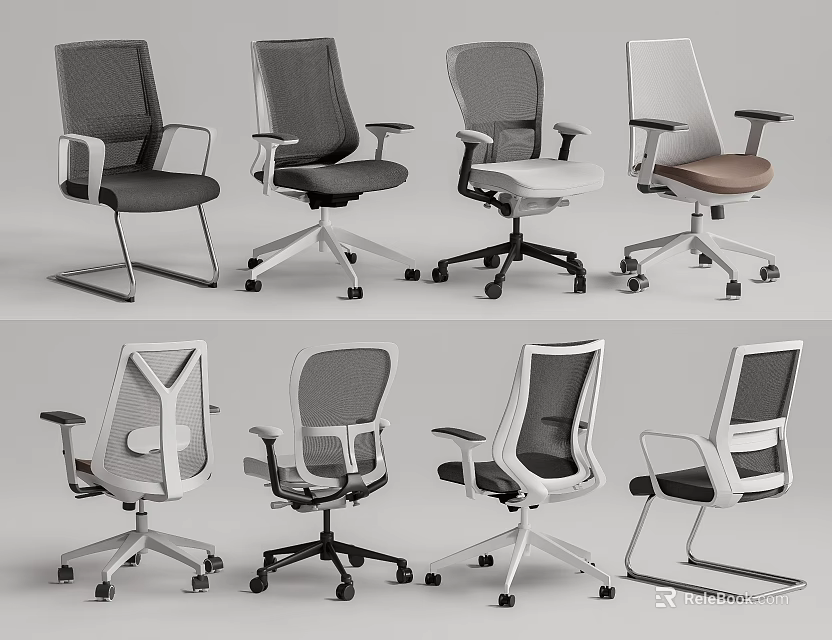 Modern Office Chairs Collection With Mesh Design Adjustable Features And Multiple Color Options 3d model