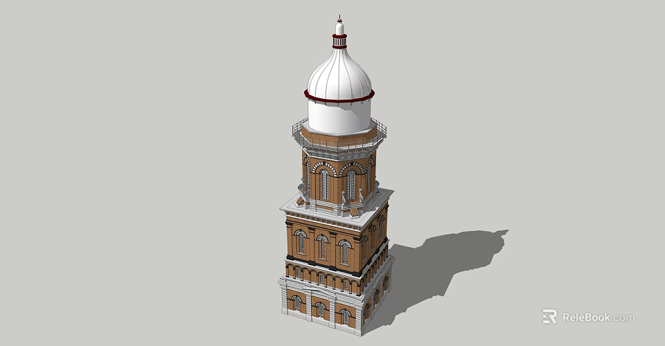 Historic Ancient Architecture Tower With White Dome And Multi Layered Brick Structure 3d model
