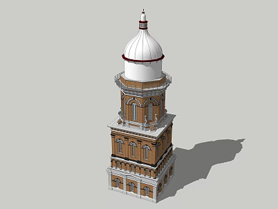 Historic Ancient Architecture Tower With White Dome And Multi Layered Brick Structure 3d model