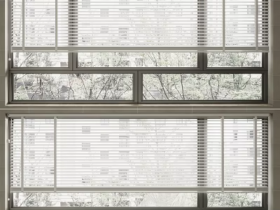 Modern Casement Window With White Blinds And Trees Outside Buildings View 3d model