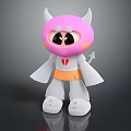 Cute Doll With Pink Head White Horns Big Black Eyes And Red Heart