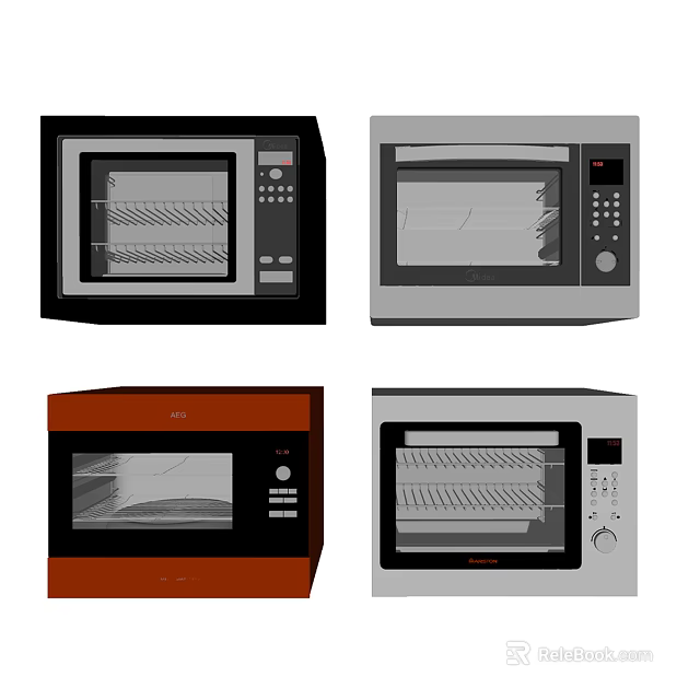 Different Styles of Kitchen Microwave Ovens with Various Designs for Home Use 3d model 