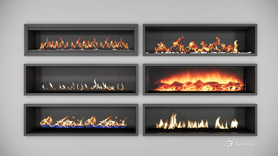 Modern Built in Fireplaces with Various Realistic Flame Effects and Designs 3d model