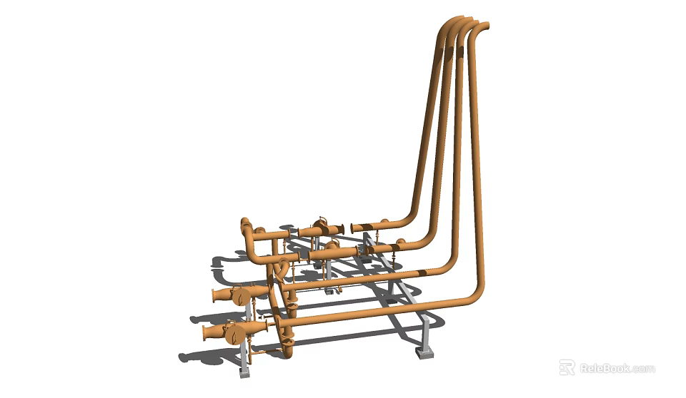 Metal Industrial Piping System Design With Multiple Curved Pipes And Connections 3d model 