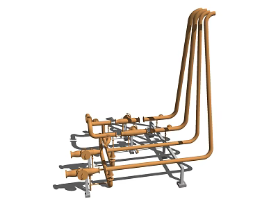 Metal Industrial Piping System Design With Multiple Curved Pipes And Connections 3d model