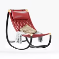 Red Leather Lounge Chair With Black Frame Golden Armrests And Fur Trim