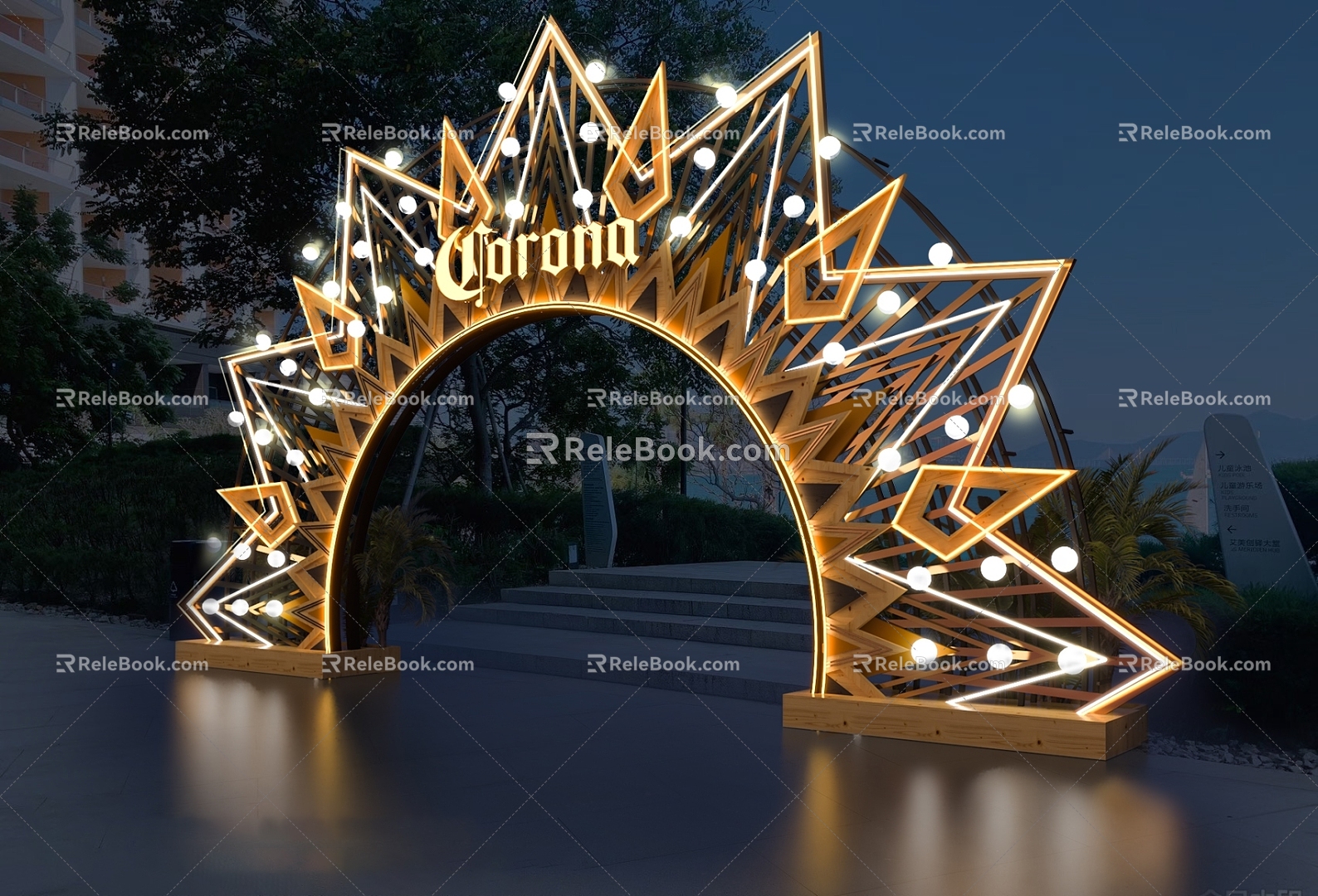 Corona Door Head Mandala Flower Sunset 3d model