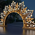 Corona Golden Arched Event Archway With Illuminated Lights Star Design And Green Plants