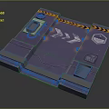 Futuristic Industrial Metal Platform Panel Structure Featuring Geometric Patterns Warning Stripes And Bolted Fixtures