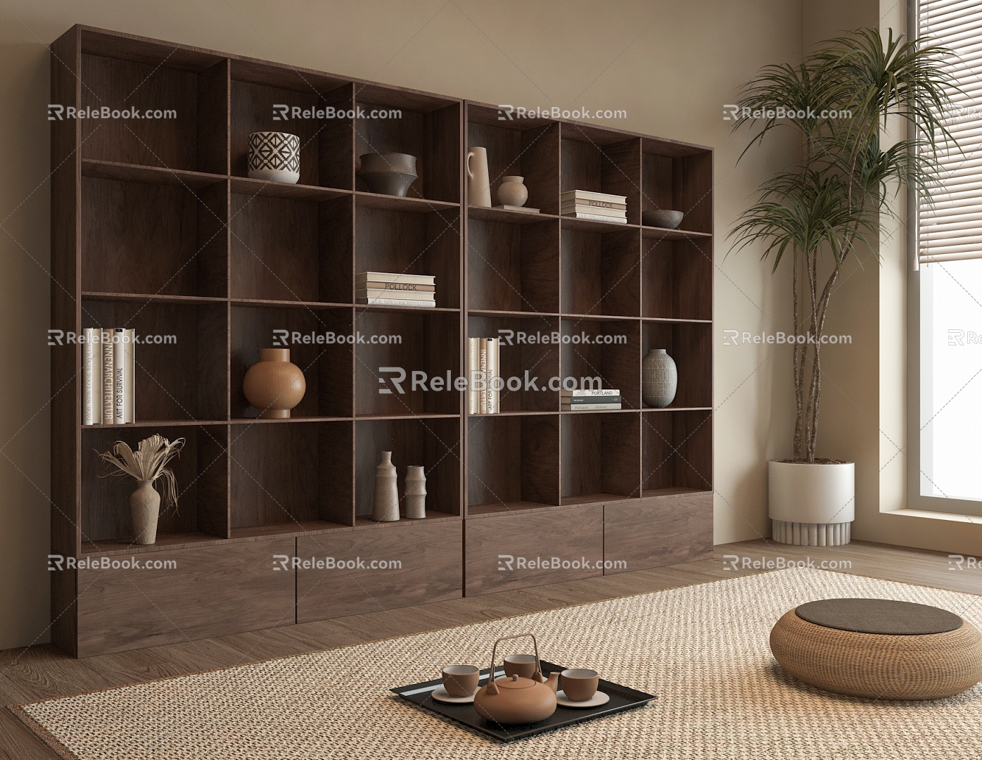 Middle Style Wall Cabinet Bookcase 3d model