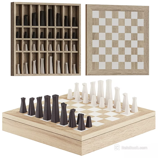 Wooden Chess Board And Pieces Storage Box For Modern Home Wall Decor 3d model 