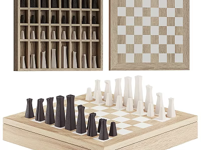 Wooden Chess Board And Pieces Storage Box For Modern Home Wall Decor 3d model