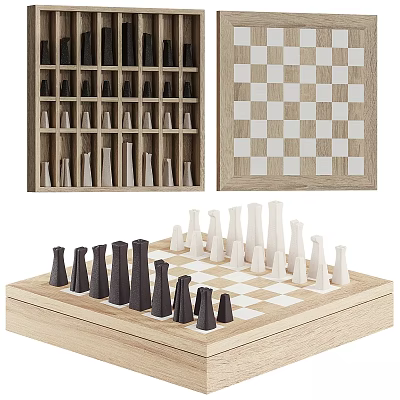 Wooden Chess Board And Pieces Storage Box For Modern Home Wall Decor 3d model