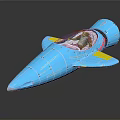 Blue Toy Rocket With Yellow Wings Transparent Cockpit And Shiny Surface