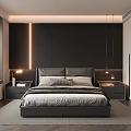 Modern Bedroom Interior Design With Dark Headboard Bedside Tables Table Lamps And Recessed Lighting