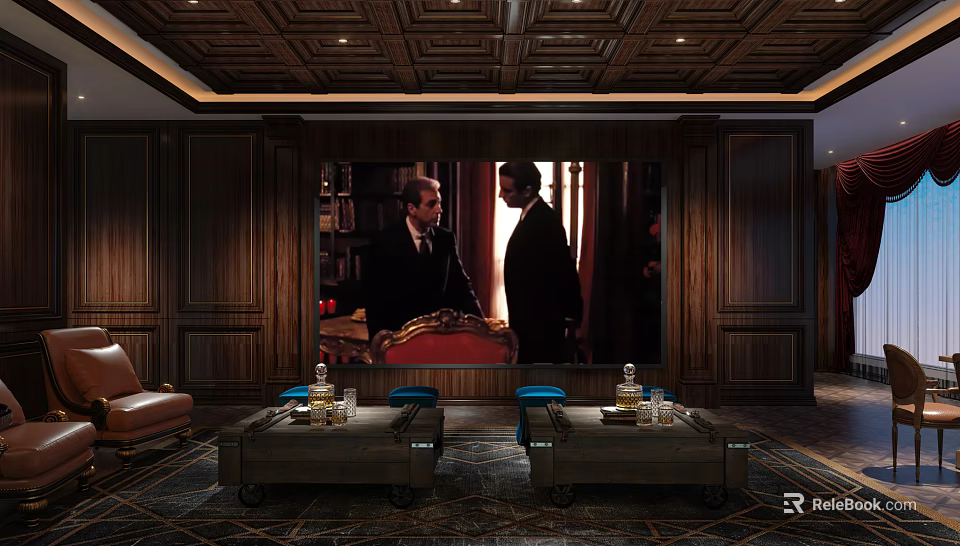Elegant KTV Lounge With Large Projection Screen Comfortable Seating And Modern Decor 3d model 