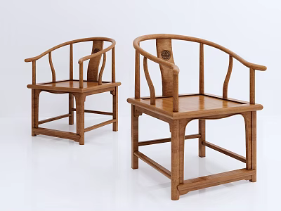 Elegant Traditional Chinese Style Wooden Stools With Armrests And Classic Design 3d model