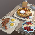 Delicious Breakfast Spread Featuring Waffle Bacon Fried Egg Fresh Berries Ice Cream Coffee And Milkshake