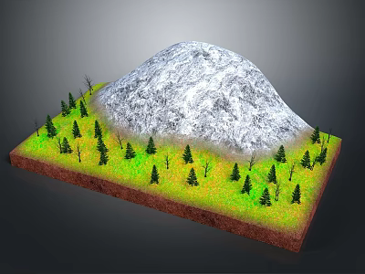 Snowy Mountain Landscape With Green Pine Trees Grass And Brown Soil 3d model