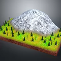 Snowy Mountain Landscape With Green Pine Trees Grass And Brown Soil