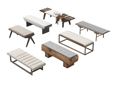 Modern Various Bed Benches With Wooden Frames Fabric Seats And Stylish Designs 3d model