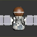 Commercial Equipment With Solar Panels Large White Circular Structure Small Antennas And Orange Component