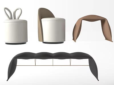 Modern Sofa Stools With Various Designs Including Rabbit Ear And Curved Shapes 3d model