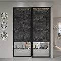 Modern Retail Store with Glass Doors and Green Plants at Entrance with Black Flooring