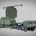 Green Military Radar Vehicle With Large Antenna And Heavy Duty Wheels