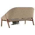 Stylish Two Seater Sofa with Rattan Frame Wooden Legs Green Pillows and Throw Blanket