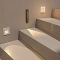 Modern Stairs Interior With Light Colored Walls Recessed Step Lighting And Wall Mounted Fixtures