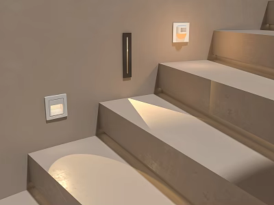 Modern Stairs Interior With Light Colored Walls Recessed Step Lighting And Wall Mounted Fixtures 3d model