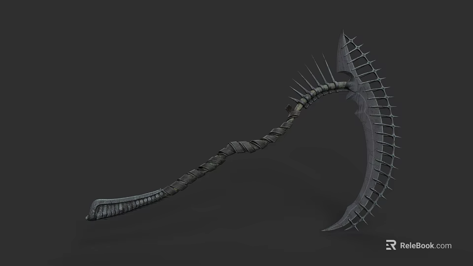 Mythical Spiked Weapon With Long Spiral Handle And Grid Blade Design 3d model 
