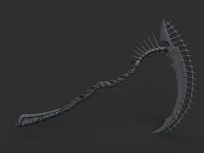 Mythical Spiked Weapon With Long Spiral Handle And Grid Blade Design 3d model