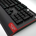 Ergonomic Black Gaming Keyboard With Red Accents And Green Backlit Keys