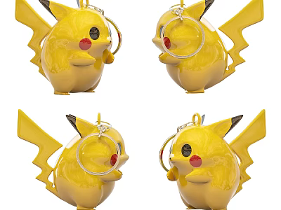 Cute Pikachu Shaped Yellow Jewelry Keychain Accessory With Black Ears Red Cheeks And Metal Ring 3d model