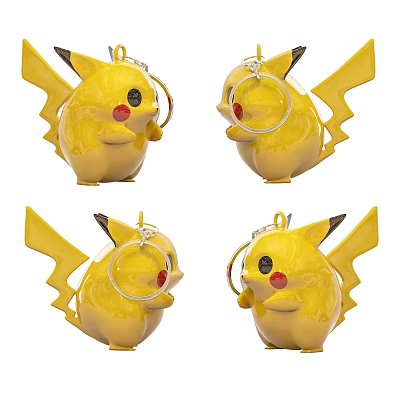 Cute Pikachu Shaped Yellow Jewelry Keychain Accessory With Black Ears Red Cheeks And Metal Ring 3d model