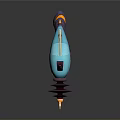 Vibrant Blue and Orange Futuristic Sci-Fi Weapon with Spiked Design and Rotating Components