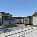 Chinese Style Courtyard Feature Wall With Circular Decoration Grey Tiles And Stone Pavement