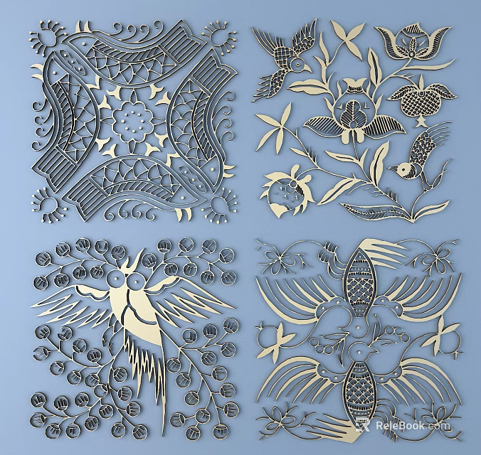 Detailed Intricate Carvings Featuring Floral Bird Geometric Patterns And Decorative Elements 3d model 