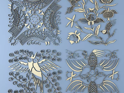 Detailed Intricate Carvings Featuring Floral Bird Geometric Patterns And Decorative Elements 3d model