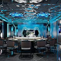 Luxurious Modern Private Dining Room Interior With Blue Lighting Round Table And Large Digital Screen 3d model