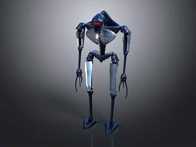 Game and Movie Robot Character With Black Metallic Body Red Glowing Eyes And Slender Limbs 3d model