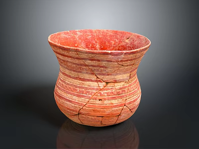 Red And Brown Striped Ceramic Bowl With Cracked Surface For Home Decor 3d model