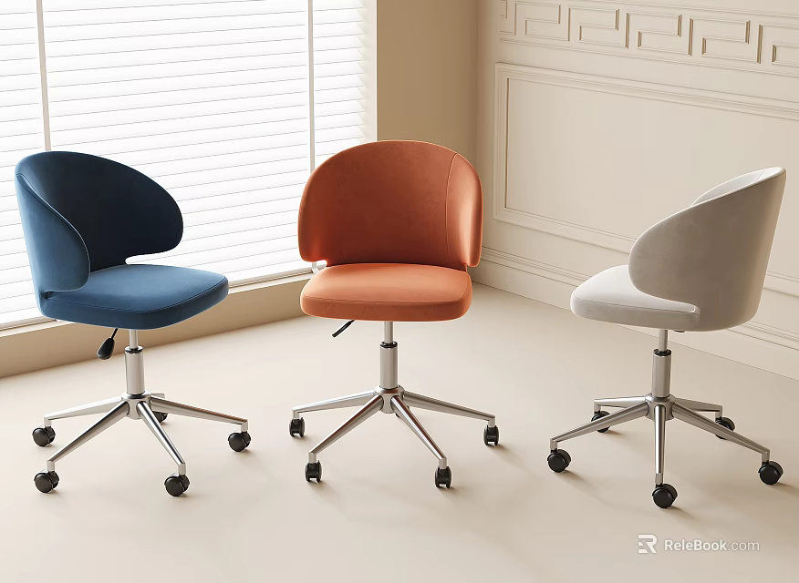 Modern Office Chair With Multiple Colors Velvet Upholstered And Metal Swivel Casters 3d model 