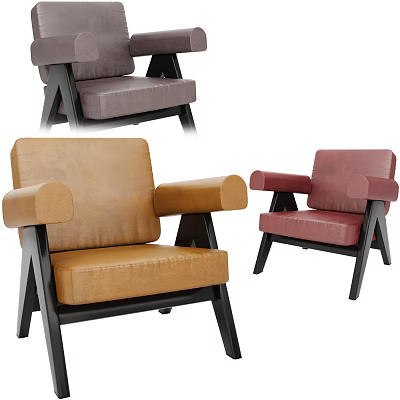 Modern Accent Chairs In Multiple Colors With Wooden Frame Leather Upholstery Round Arms 3d model