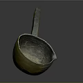 Vintage Metal Ladle With Wooden Handle And Worn Surface Texture