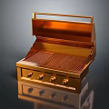 Modern Golden Kitchen Grill Appliance With Lid Control Knobs And Cooking Grate