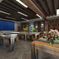 Spacious Meeting Room Featuring Large Screen Long Tables Pink Flowers And Wooden Decor
