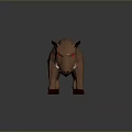Low Poly Brown Wild Boar Model With Red Eyes Sharp Tusks Dark Background 3d model